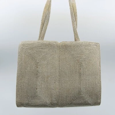 Bolso CORDE genuino vintage de los años 40 se convierte en clutch - raro gris plateado metálico Foto 1 de 4