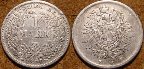 EMPIRE OF THE GERMAN 1RST REICH 1876-F  1 **SILVER**MARK GERMANY Cover