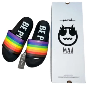 MAH Unisex Proud Slides ''Be Proud" Black Rainbow Multicolor Slipper Sandal - Picture 1 of 3