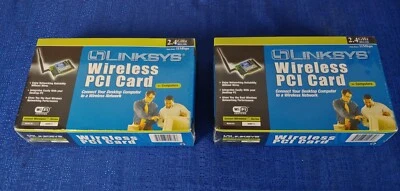 Lot of 2 Linksys Wireless PCI Cards WMP11 802.11b 2.4 GHz 11Mbps-BRAND NEW - Image 1 of 4