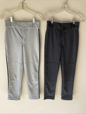 Lot Of 2 Champro  Boys Baseball Pants Youth Medium Gray Black Pin Stripe & Black - Image 1 of 4
