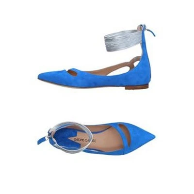 Italian Blue Suede Ballerina Flats SIZE 4 Metallic Silver Wrap Ankle $360 NEW - Image 1 of 4