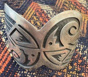 Hopi Native American Sterling Cuff Inlay Large Stunning Silver 70.6g Bracelet - Picture 1 of 6