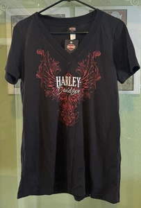 HARLEY DAVIDSON V-WING DAMEN V-AUSSCHNITT SCHWARZ GRÖSSE LARGE OLD TOWN TEMECULA NEU MIT ETIKETT - Bild 1 von 6