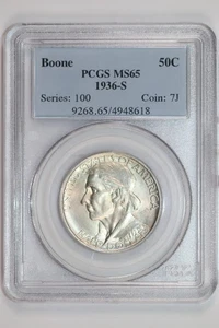 1936-S BOONE COMMEMORATIVE HALF DOLLAR PCGS MS65 - Picture 1 of 2