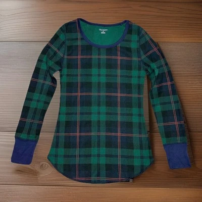 Top de pijama de mujer manga larga tejido térmico verde a cuadros XS elástico azul marino antiguo nuevo con etiquetas Foto 1 de 4