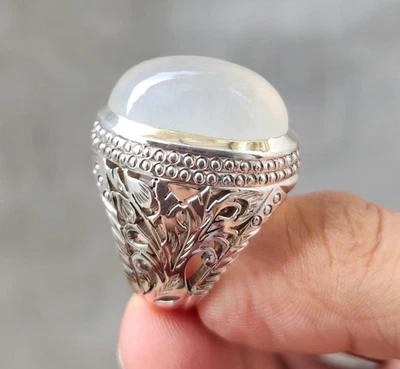 Anillo de cuarzo blanco, anillo Dure Najaf para hombre, anillo de plata de ley 925, anillo chiíta Foto 1 de 4