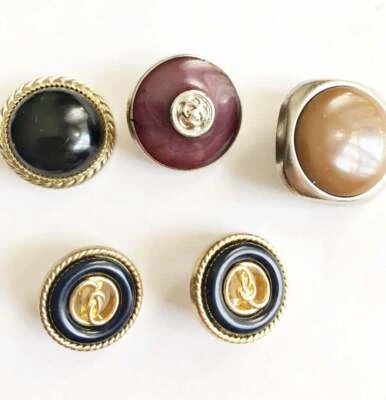 Lote de 5 botones de vástago acrílico con adornos dorados y plateados negro, azul marino, marrón 3/4" 5/8" Foto 1 de 4