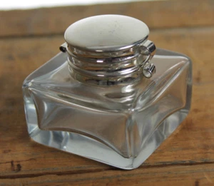 Lot of 2 Vintage Antique Style Square Clear Glass Inkwell Bottle ink - Picture 1 of 7