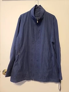 London Fog Maddie Womens Dark Blue embroidered zip front Jacket size Large - Picture 1 of 19