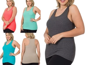 1X 2X 3X Women's Plus Size Ribbed Racerback Soft Stretch Cotton Basic Tank Top - Picture 1 of 57