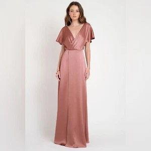 Jenny Yoo Raya Satin Bridesmaid Dress Sz 8 in Wild Rose Build In Bra Maxi - Picture 1 of 16