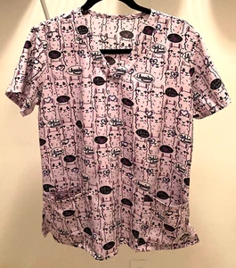 Women's Llama Design 3 Pocket V-Neck Scrub Top- Size S - Picture 1 of 3