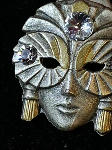 Máscara facial de mascarada veneciana de colección prendedor peltre y pedrería Mardi Gras carnaval - Imagen 1 de 13