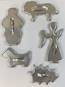 Vintage Cookie Cutter Lot of 5 Pieces Angel Snowman Holly Assortment Aluminum
