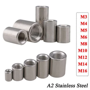 Full Thread M3-M16 Round Coupling Nut Sleeve for Thread Rod Stud Stainless Steel - Picture 1 of 4