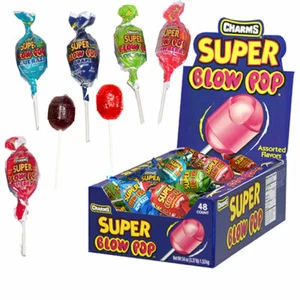 Charms Super Blow Pops Assort Candy Suckers Gum 48 ct Box Bulk Lollipops 3.37 LB - Picture 1 of 7