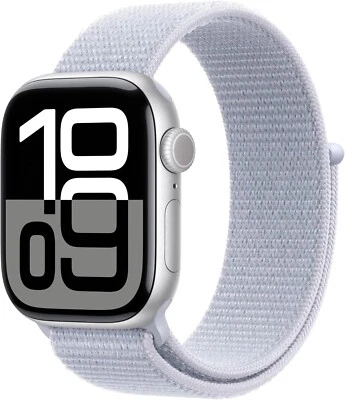 Apple Watch Series 10 46 mm GPS plateado con bucle deportivo nube azul MWWN3LW/A Foto 1 de 2