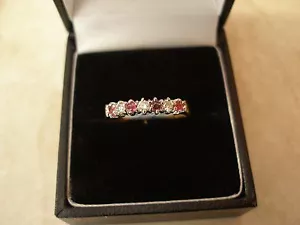 9 CARAT GOLD RUBY & DIAMOND SET ETERNITY DRESS RING MADE IN UK BRAND NEW IN BOX - Picture 1 of 8