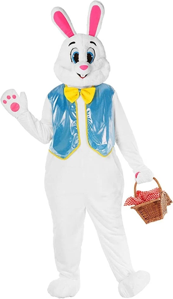 Adult Deluxe Easter Bunny Costume Unisex White Rabbit Mascot Fancy Dress - Image 1 of 4