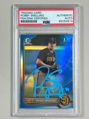 Robby Snelling Signed 2022 Bowman Chrome Blue Refractor /150 #BDC-82 PSA COA 1st - Image 1 of 4
