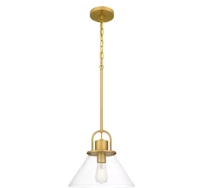 DSI LIGHTING Balfour 1-Light Brushed Gold Pendant with Clear Seedy Glass Shade - Picture 1 of 6