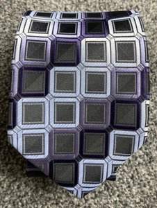 Mens Black Purple Multi Check Polyester Smart Formal Tie 3.5" wide 58" long - Imagen 1 de 4