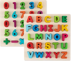 Toy-To-Enjoy Alphabet Puzzles - Wooden Upper Case Letter and Number Learning Boa - Picture 1 of 12