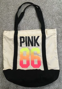 Victoria's Secret Tan Canvas Tote PINK 86 Zip Closure 17.5x15x7 - Picture 1 of 14