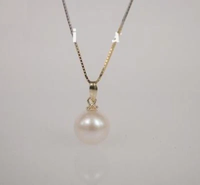 COLLAR COLGANTE ORO 14K PERLAS MAR SUR BLANCO 10,1mm 18"" Foto 1 de 3