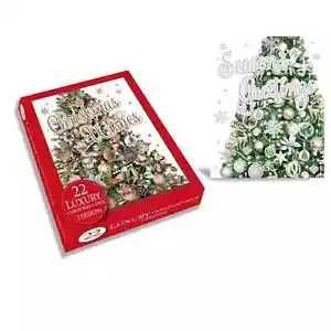 Pack of 22 Luxury Christmas Cards – 2 Festive Tree Designs with Christmas Greeti - Picture 1 of 1