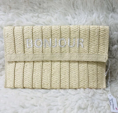 NWOT Bonjour Straw Clutch Summer Beach Festival Chic Boho Vacation Vibes 11"X7" - image 1 of 4