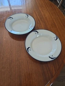 Set Of 2 Dansk Flora Bayberry Blue Rimmed Soup Cereal Bowls 8 5/8” - Picture 1 of 4