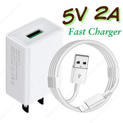 USB Wall Charger Block Fast Charging Cable For iPhone 6 7 8 X XR XS 11 12 13 14 - Image 1 of 4