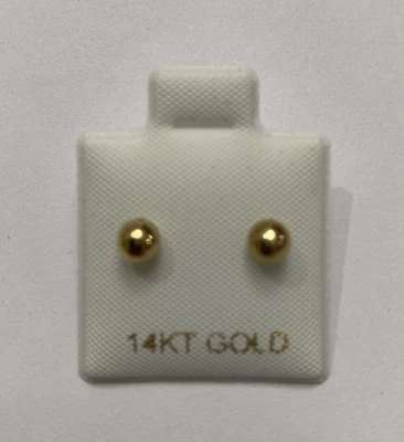 ✨14K Solid Yellow Gold Round Ball Bead Sleeper 4mm Stud Earrings✨ - Image 1 of 3