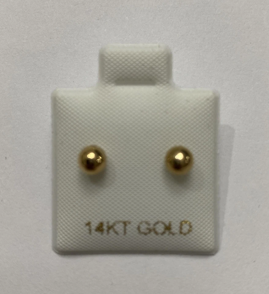 ✨Aretes de oro amarillo macizo de 14 quilates con cuentas redondas para dormir de 4 mm✨ Foto 1 de 1