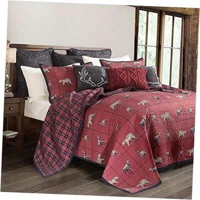  Juego de edredón Woodland de 3 piezas con fundas King y 2 King Woodland a cuadros rojo, negro Foto 1 de 4
