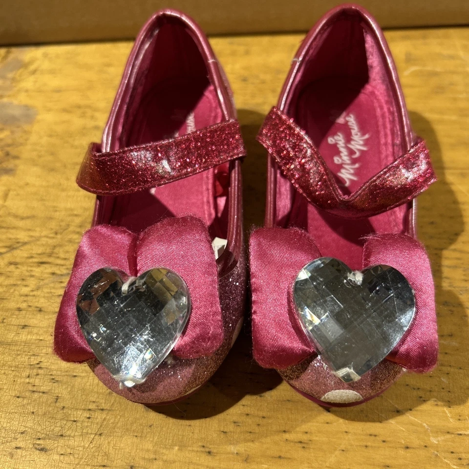 NUEVO ~ DISNEY ~ "MINNIE MOUSE" ~ ZAPATOS DE VESTIR DE DISFRAZ ~ BRILLO ROSA Y BLANCO Foto 1 de 3