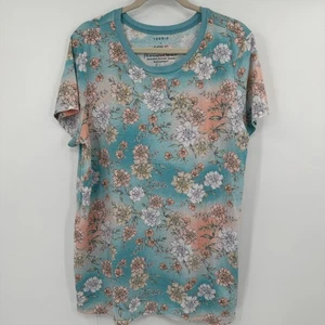 Torrid Classic Fit Women's Floral Print T-Shirt Size 2 Blue Peach White - Picture 1 of 8