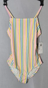 Printed Square-Neck Lattice-Back One-Piece Swimsuit Color Rainbow Size XL(14-16) - Picture 1 of 7