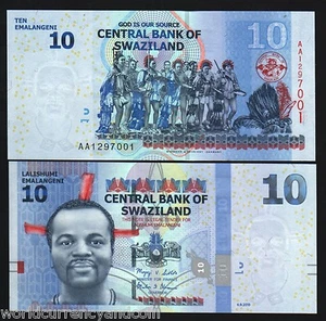SWAZILAND 10 EMALENGINI P-36 2010 x 10 Pcs Lot AA ELEPHANT LION DANCE UNC NOTE - Picture 1 of 3