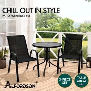 ALFORDSON 3PCS Outdoor Furniture Patio Table and Chairs Set Garden Round Black - Picture 1 of 11