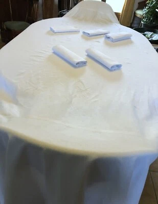 ancienne grande nappe en fil de lin 2 monogrammes ML et serviettes 3.20m x 2.10 - Photo 1/4