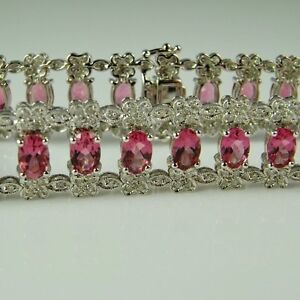 Pink Tourmaline Diamond 18K White Gold Tennis Bracelet Wedding Bridal Jewelry