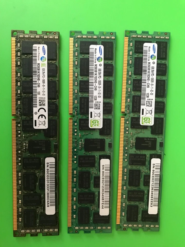 Samsung 24GB ( 8GBX3) M393B1K70DH0-CH9 PC3-10600R DIMM Server Memory - Image 1 of 1