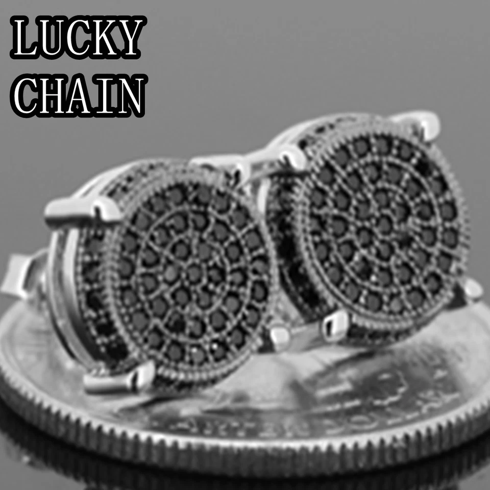 PLATA ESTERLINA 925 NEGRO LABORATORIO DIAMANTE BLING OUT PENDIENTE (W 10mm) E119 Foto 1 de 1