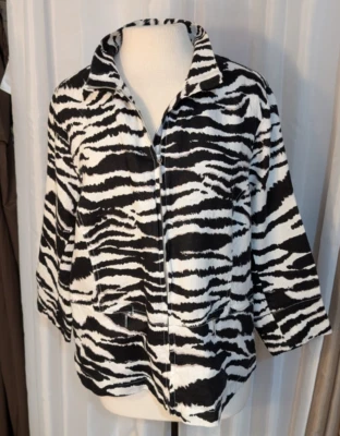 Carole Little Vintage Zebra Stripe Linen 3/4 Sleeve Jacket w/ Pockets Size 2X - Image 1 of 4