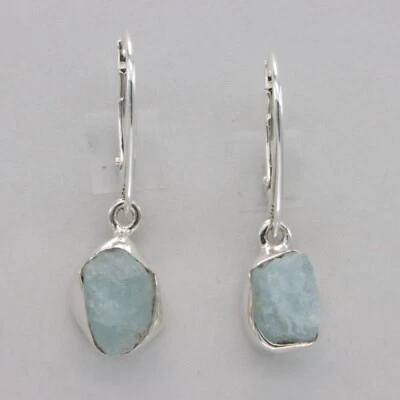 Pendientes AQUAMARINA Azul Corte Natural Crudo Corte Áspero - PLATA ESTERLINA 925 #901-Ce Foto 1 de 4