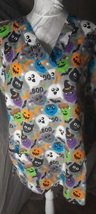 Unisex Scrubs Top Cassandra O Size XL Halloween Themed Nice Preowned Condition  - Picture 1 of 3