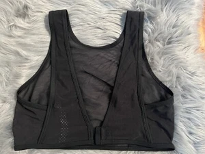 Lululemon High Neck Mesh Over Bra Black Hook Eye Close V Back Perforated Sz 8 - Picture 1 of 4